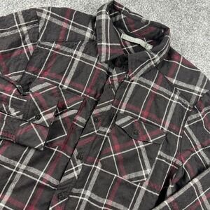 Icebreaker Flannel Shirt Mens M Black Red Plaid Merino Wool Long Sleeve Button